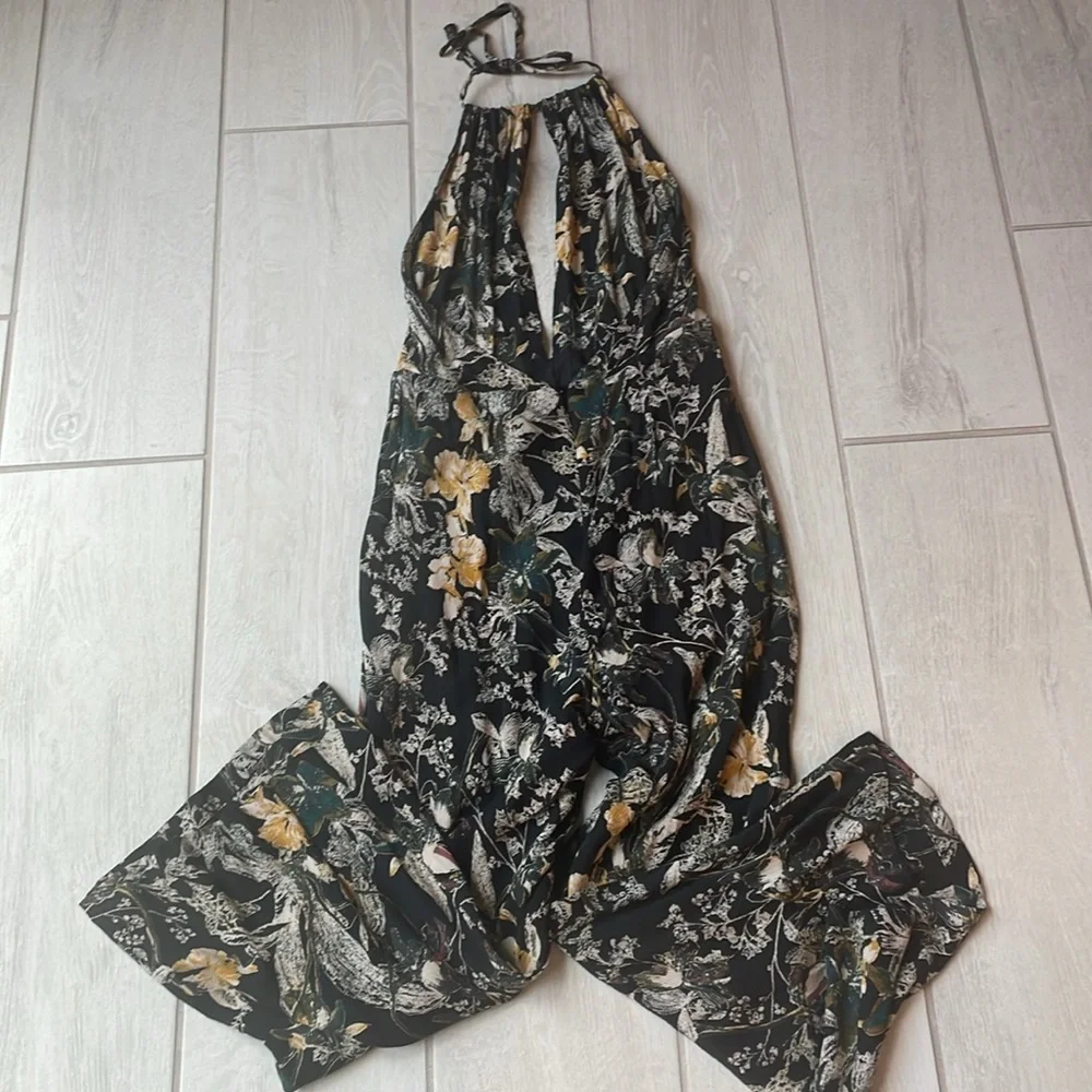 Free People Halter Top One Piece Jumpsuit Black Combo Size 4 - Picture 7 of 10